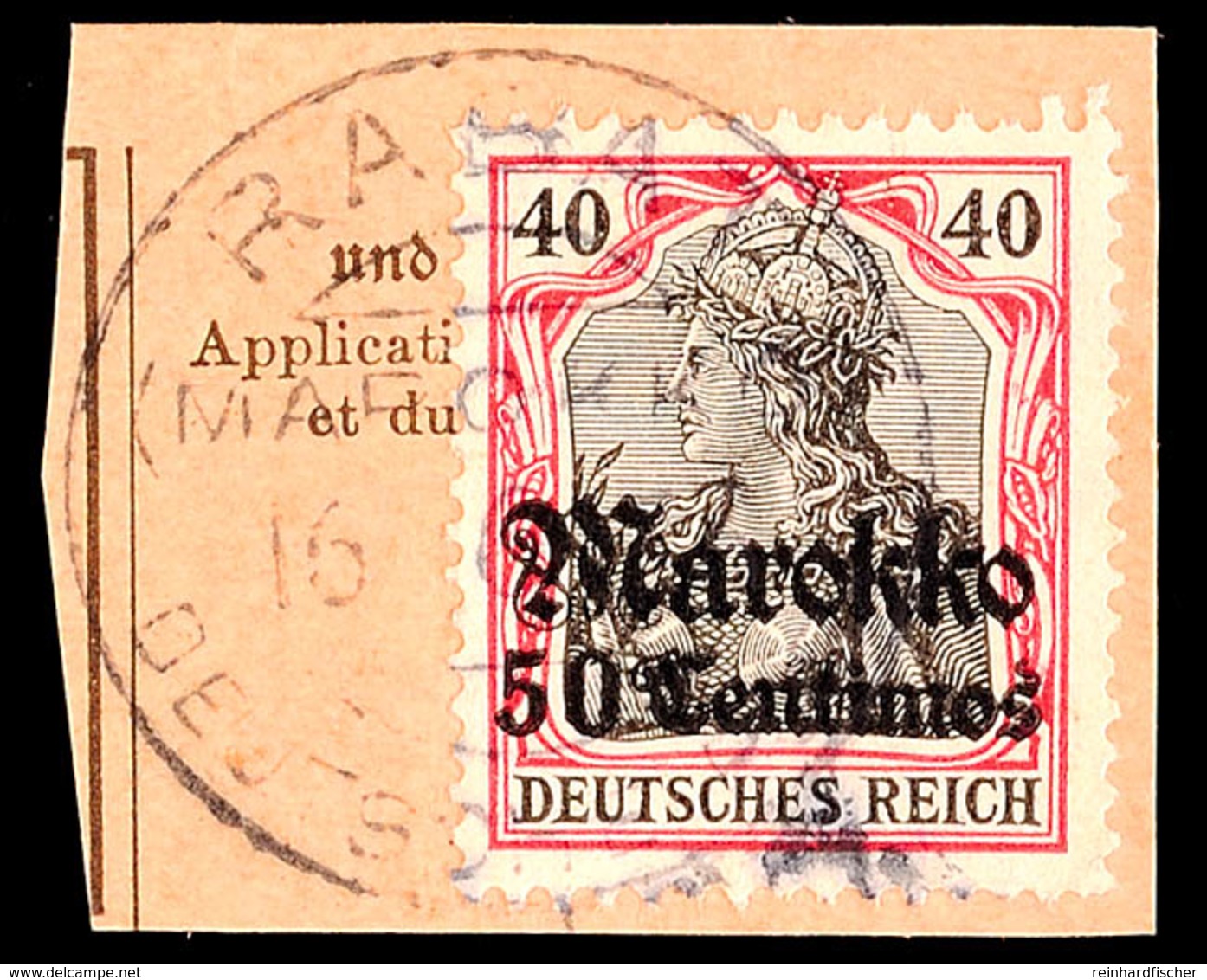 RABAT (MAROKKO) DP 16.6.13, Recht Klar Und Komplett Auf Pracht-Briefstück Mit 50 C. Auf 40 Pfg. Germania Mit Aufdruck "M - Marokko (kantoren)