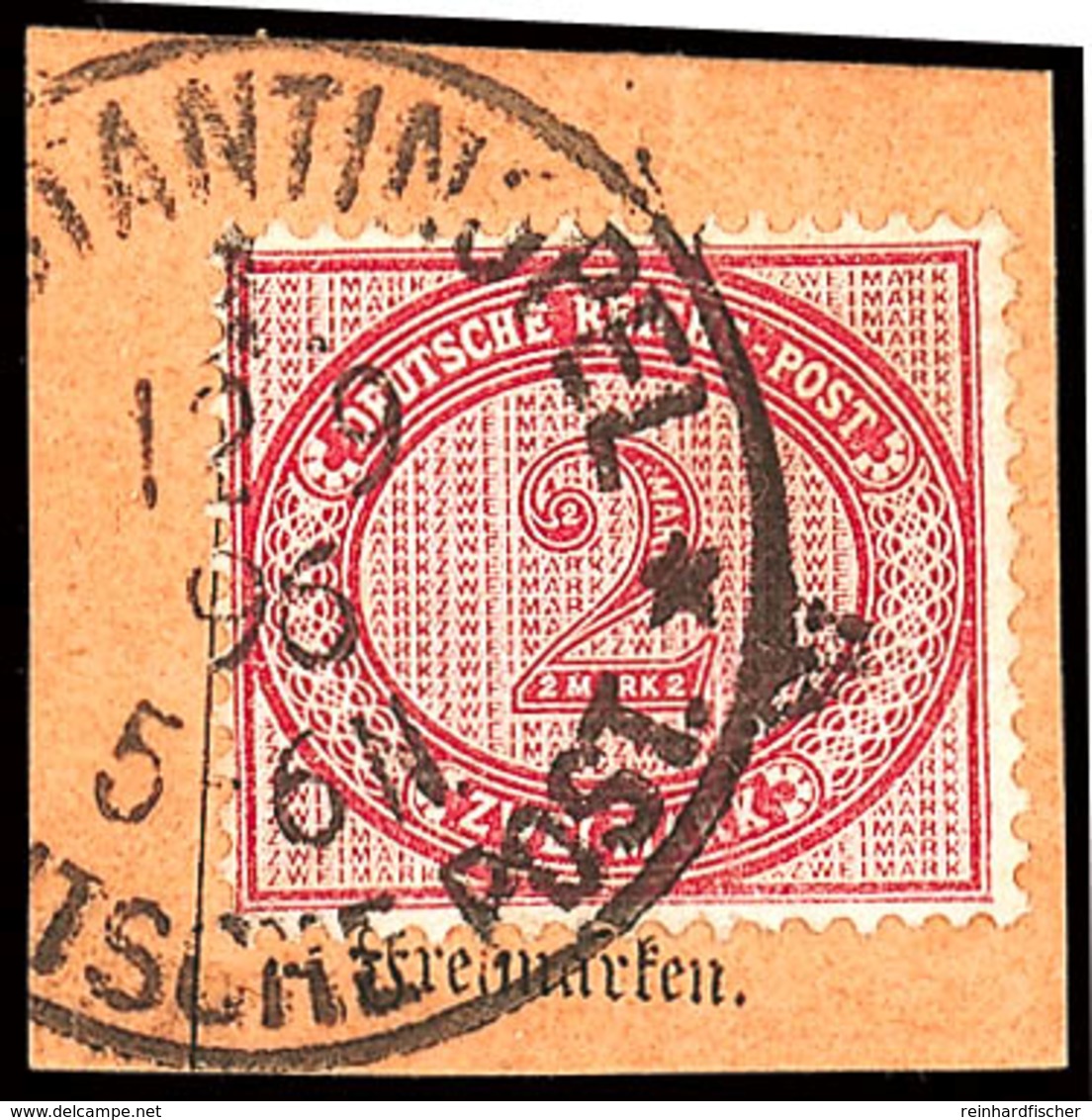 2 Mk Braunpurpur Auf Kabinett-Postanweisungsbriefstück Mit K1 CONSTANTINOPEL DP 12.9.96, Mi. 100,-, Katalog: V37e BS - Turkey (offices)
