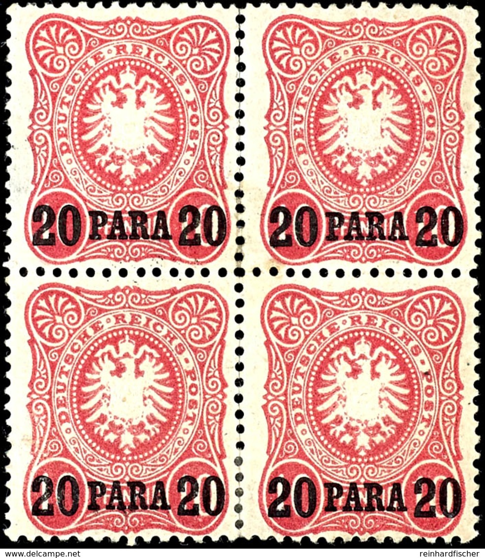 20 Para Auf 10 Pf Dunkelrosarot Viererblock Tadellos Ungebraucht (senkrechte Zähnung Angetrennt), Mi. 400.-, Katalog: 2b - Turkse Rijk (kantoren)