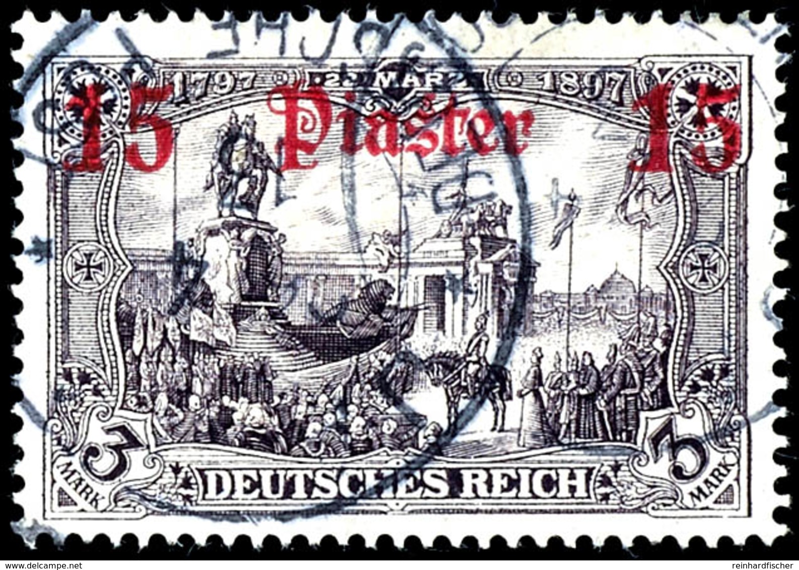 3 Mark Deutsches Reich Mit Wasserzeichen, Aufdruck " 15 Piaster ", Tadellos Gestempelt, Geprüft W. Brandes, Michel 600,- - Turkse Rijk (kantoren)