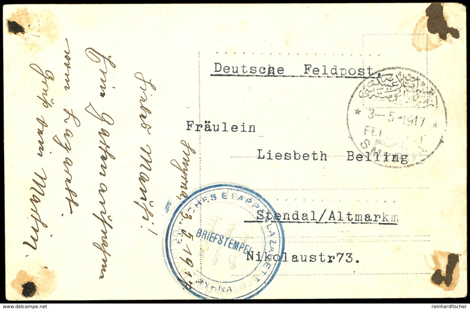 "SMYRNA 3.5.1917" Mit Nebenstempeln "BERATENDER HYGIENIKER DER 5. ARMEE" Und "DEUTSCHES ETAPPEN-LAZARETT * SMYRNA" Auf A - Turkey (offices)