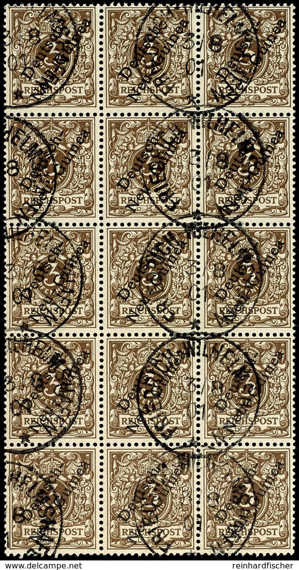 3 Pfg. Dunkelockerbraun, Senkrechter 15 Er - Block, Gestempelt "FRIEDRICH - WILHELMSHAFEN 3/8 01", Katalog: 1a O - German New Guinea