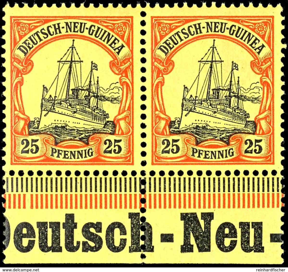 25 Pfg. Kaiseryacht, Waagerechtes Paar Vom Bogenunterrand Mit Inschrift "Deutsch- Neu -", Postfrisch, Katalog: 11(2) ** - Duits-Nieuw-Guinea