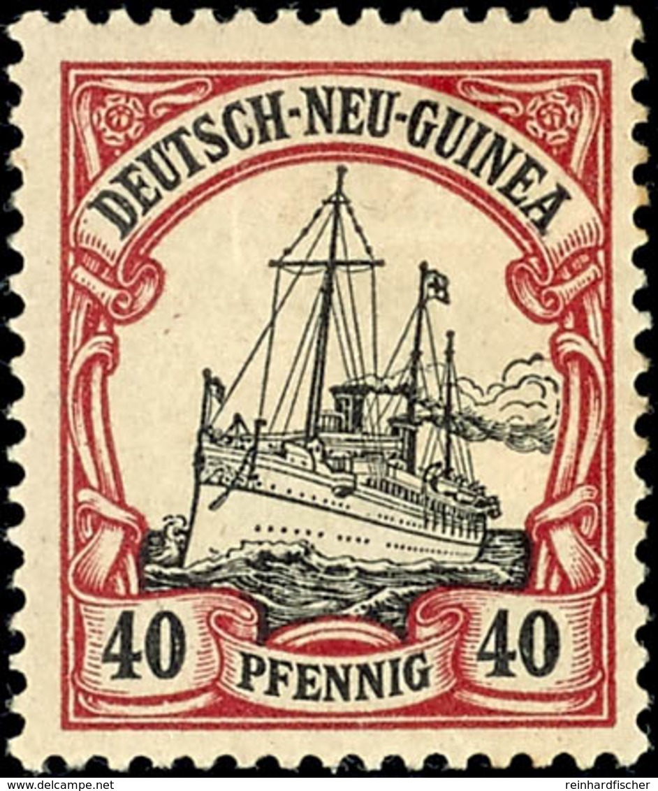 40 Pf. Schiffszeichnung, Nicht Gelisteter Plattenfehler "zusätzlicher Strich Rechts An Dampffahne", Ungebr., Katalog: 13 - German New Guinea