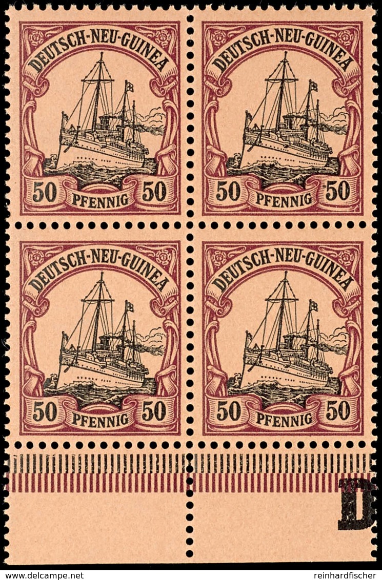 50 Pfg. Kaiseryacht, Postfrischer 4er-Block Vom Bogenunterrand, Katalog: 14(4) ** - Duits-Nieuw-Guinea