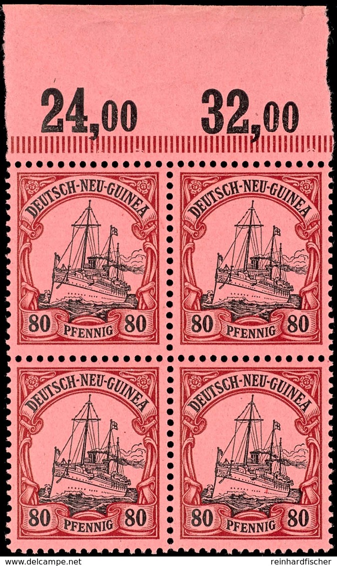 80 Pfg. Kaiseryacht, Postfrischer 4er-Block Vom Bogenoberrand, Katalog: 15(4) ** - Deutsch-Neuguinea