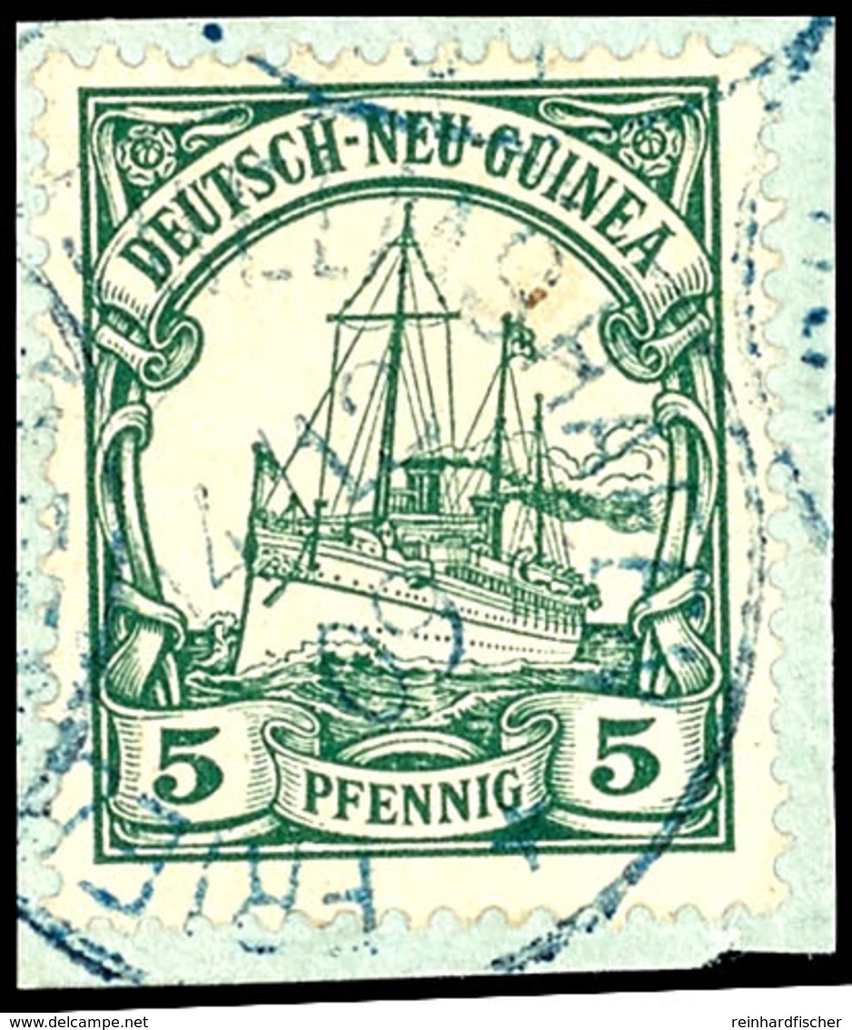 FRIEDRICH-WILHELMSHAFEN 14/12 09, Blau, Klar Und Zentr. Auf Briefstück 5 Pfg Schiffszeichnung, Gepr. Bothe BPP, Katalog: - German New Guinea