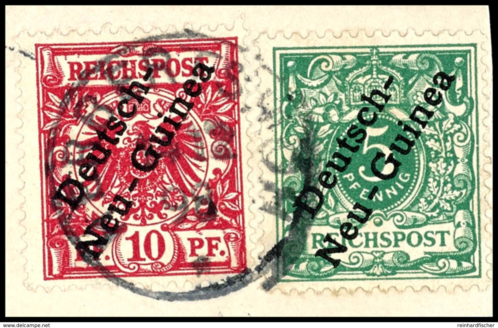 HERBERTSHÖH 14 12 98, Klar Auf Briefstück 5 Und 10 Pfg Schiffszeichnung, Katalog: 2,3a BS - Duits-Nieuw-Guinea