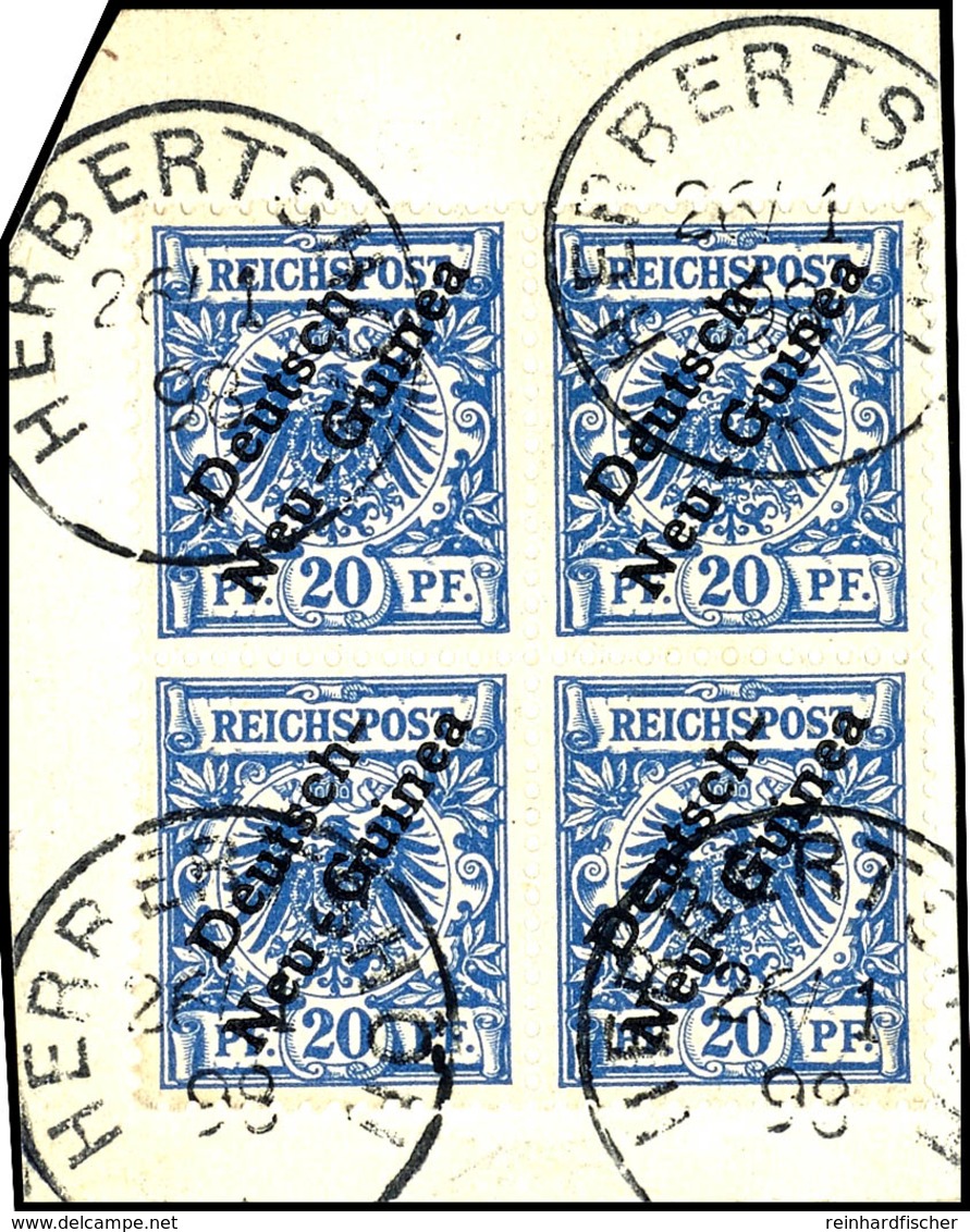 HERBERTSHÖH 26/1 98, Je Klar Auf Briefstück 4er-Block 20 Pfg Schiffszeichnung, Gepr. Bothe Und Mansfeld, Katalog: 4(4) B - Deutsch-Neuguinea