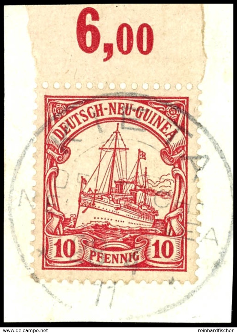KIETA 28.4 11, Klar Und Zentr. Auf  Briefstück Oberrandstück 10 Pfg Schiffszeichnung, Katalog: 9 BS - Duits-Nieuw-Guinea