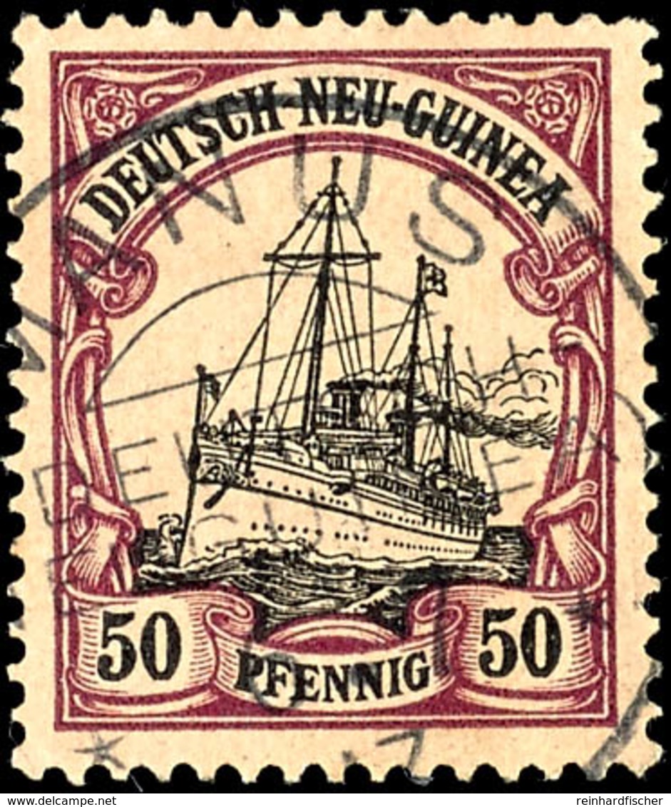 MANUS 6.7 13, Klar Und Zentr. Auf 50 Pfg Schiffszeichnung, Katalog: 14 O - Duits-Nieuw-Guinea