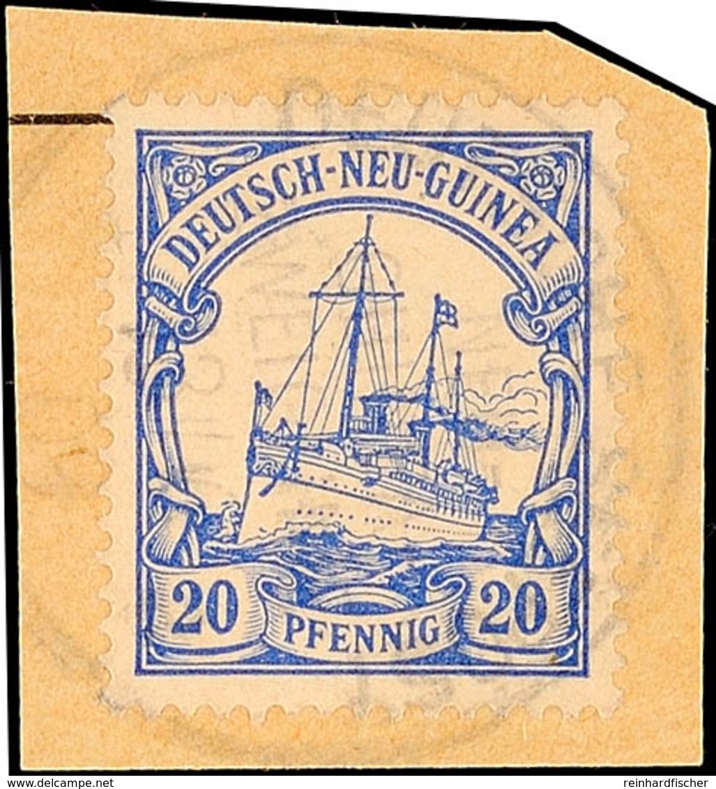 DEUTSCHE SEEPOST NEU-GUINEA-ZWEIGLINIE B  (1910), Dampfer Prinz Sigismund, Wiederverwendet Zart Auf Briefstück 20 Pf. Ka - Duits-Nieuw-Guinea