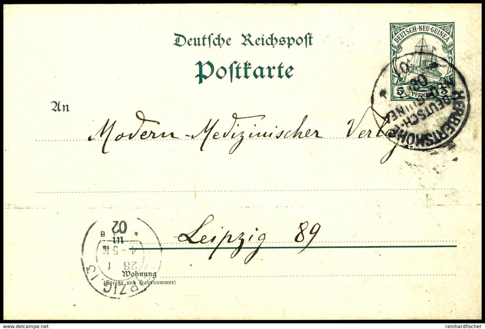 1901, Ganzsachenkarte 5 Pfg Kaiseryacht, Stempel HERBERTSHÖHE DNG 08/11 01 Nach Leipzig. Absender: Assunto Constantini,  - Andere & Zonder Classificatie