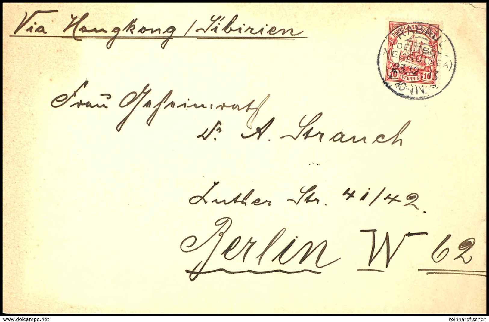 10 Pfg Kaiseryacht Auf Brief, Stempel RABAUL (DNG) 23.12.13, Nach Berlin. Rückseitig Absender-Klappenzudruck "George P.  - Other & Unclassified