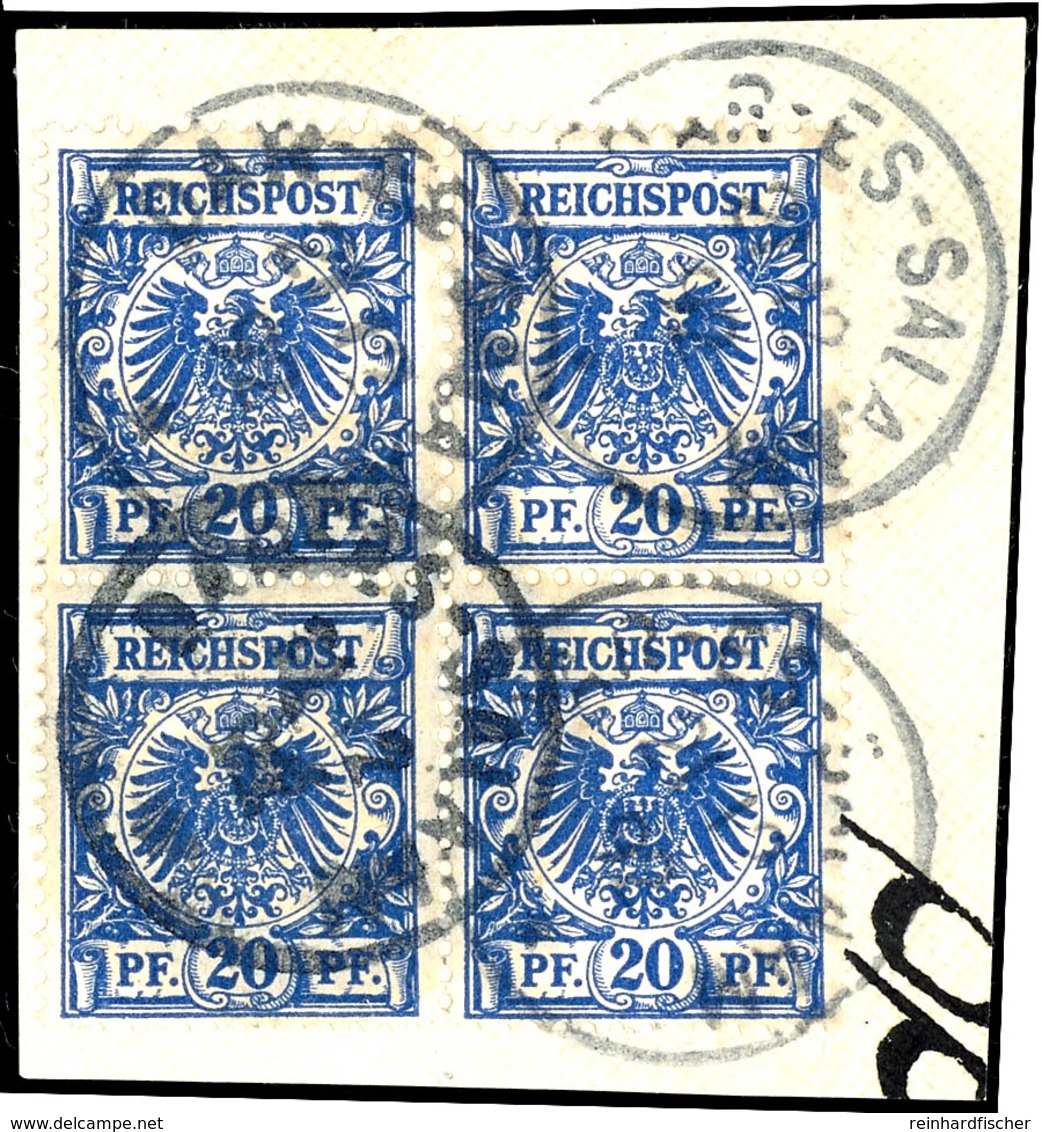 20 Pfennig Blau, Dunkle Nuance, Urmarke 48ba, Tadelloser Viererblock Auf Briefstück Mit Stempel "DAR-ES-SALAAM", Michel  - German East Africa