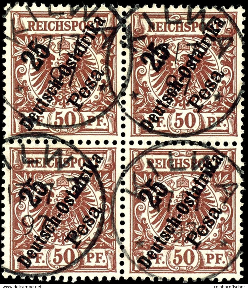 25 Pesa Auf 50 Pfennig Braun, Tadelloser Gestempelter Viererblock, Stempel "KILWA", Michel 136,- +, Katalog: 10(4) O - Duits-Oost-Afrika