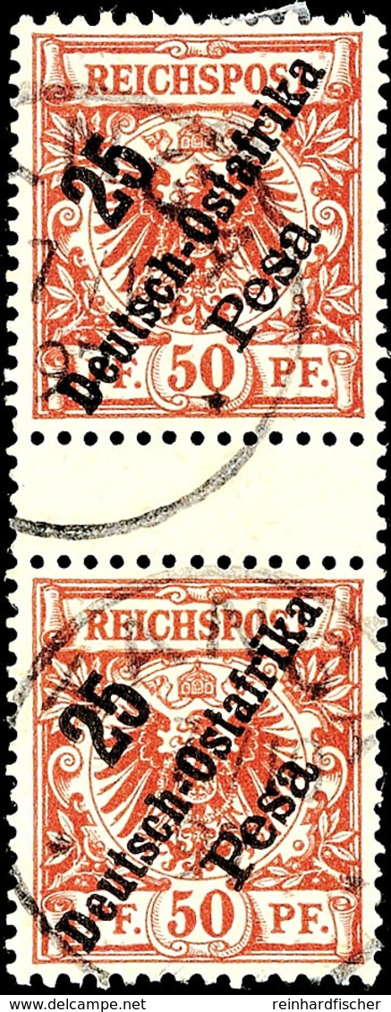 25 P Auf 50 Pf., Senkrechtes Zwischenstegpaar Tadellos Gestempelt, Mi. 450,- Für **, Katalog: 10ZS O - Duits-Oost-Afrika