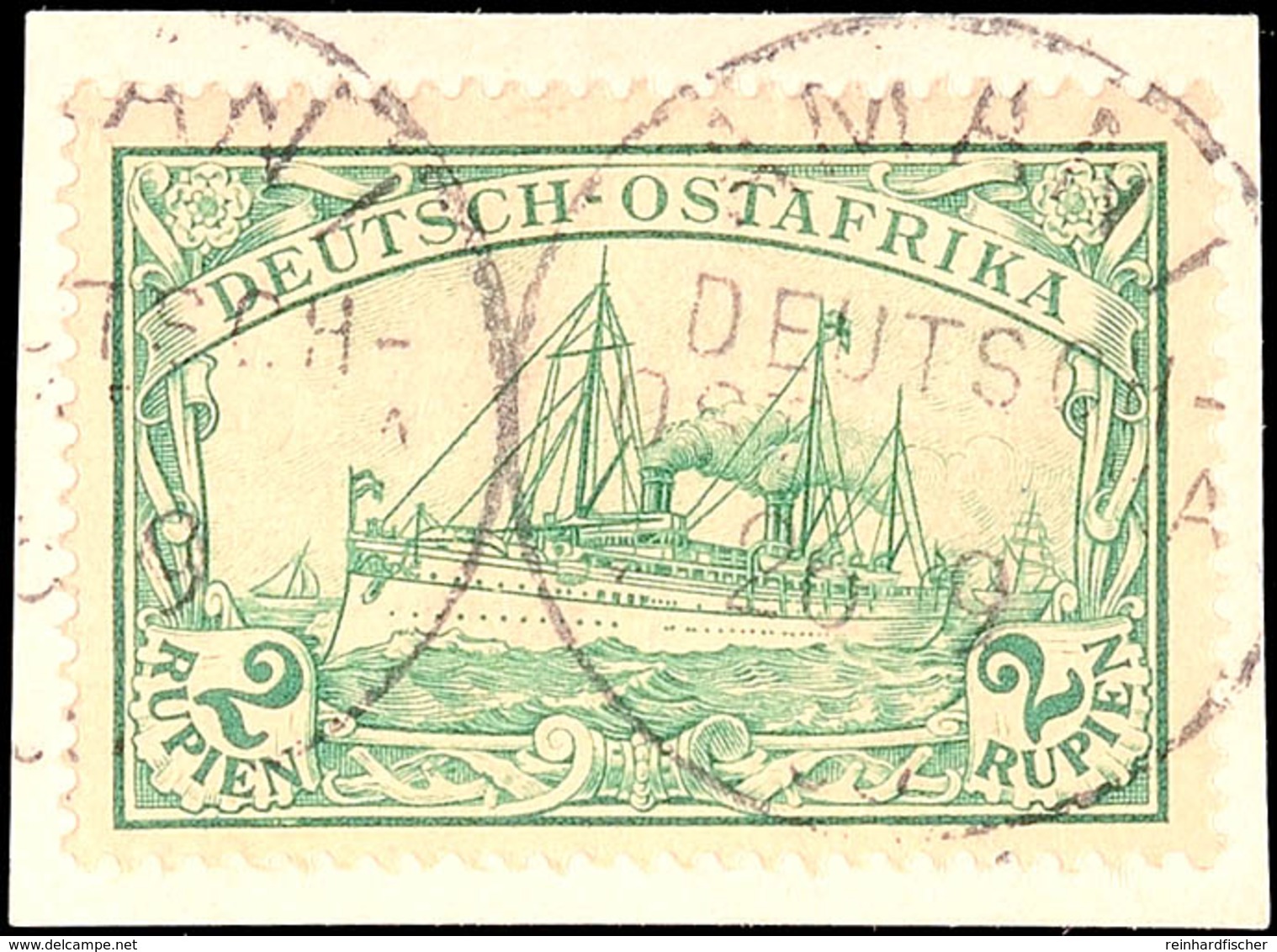 2 Rupien Kaiseryacht Grün Tadellos Auf Briefstück, Mi. 100.-, Katalog: 20 BS - Duits-Oost-Afrika