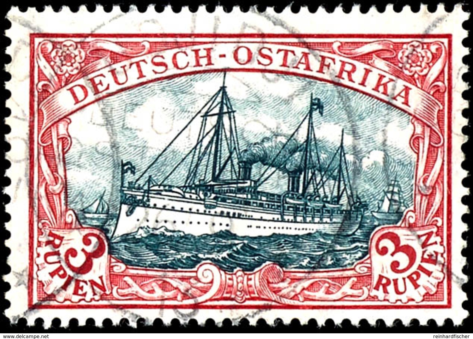 3 Rupien Kaiseryacht Mit Wasserzeichen, Gelblichrot Quarzend, Tadellos, Gestempelt "UDJIDJI", Geprüft Bothe, Michel 500, - Duits-Oost-Afrika