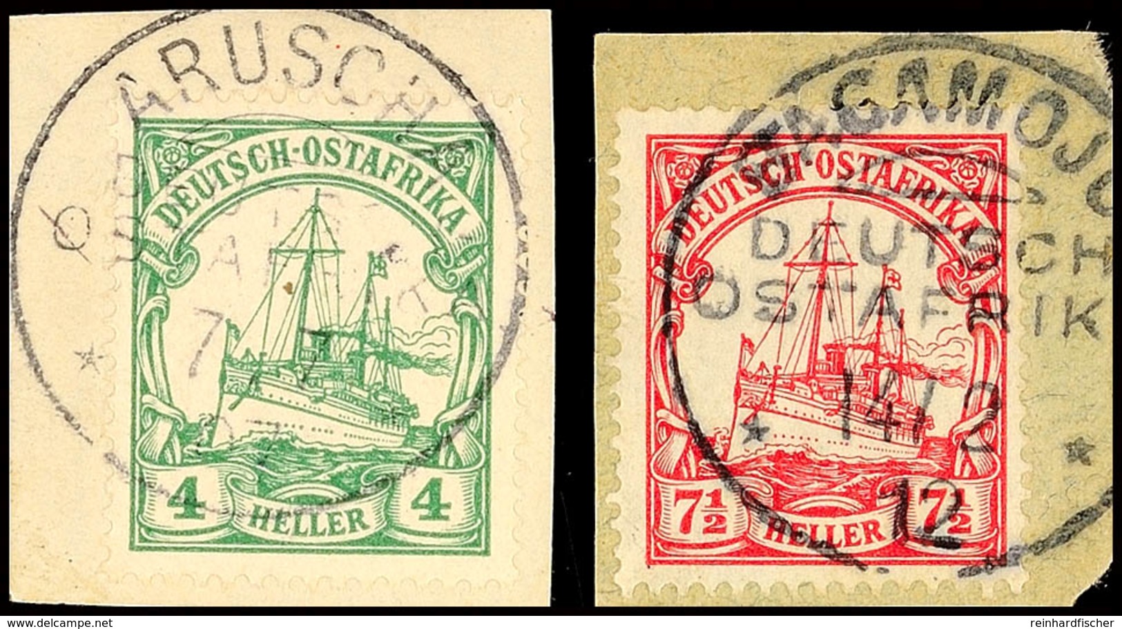 ARUSCHA 7.7 07 Und BAGAMOJO 14/2 12 (Type 3), Je Klar Auf Briefstück 4 Bzw. 7½ Heller Kaiseryacht, Katalog: 23,32 BS - Duits-Oost-Afrika