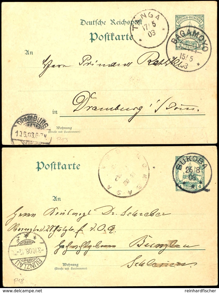 BAGAMOYO 15/5 03 Und BUKOBA 26/8 08, Je Klar Auf GA-Karte 3 Pesa Bzw. 4 Heller (bügig), Katalog: P 13,18 GA - Duits-Oost-Afrika