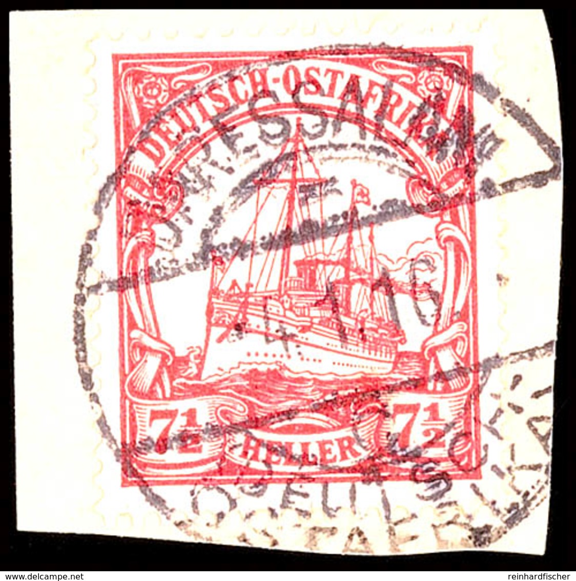 DARESSALAM C 4.1.16, Arge Type 7, Kriegsdatum, Klar Und Zentrisch Auf Briefstück 7½ Heller Kaiseryacht, Katalog: 32 BS - Duits-Oost-Afrika