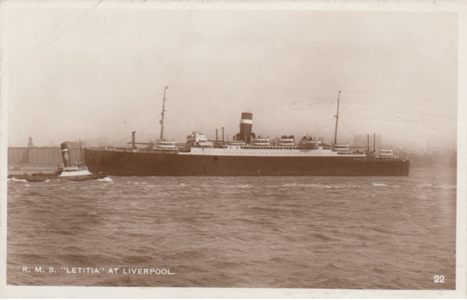 RP: R.M.S. "LETITIA" At Liverpool , UK , 1920-30s - Steamers