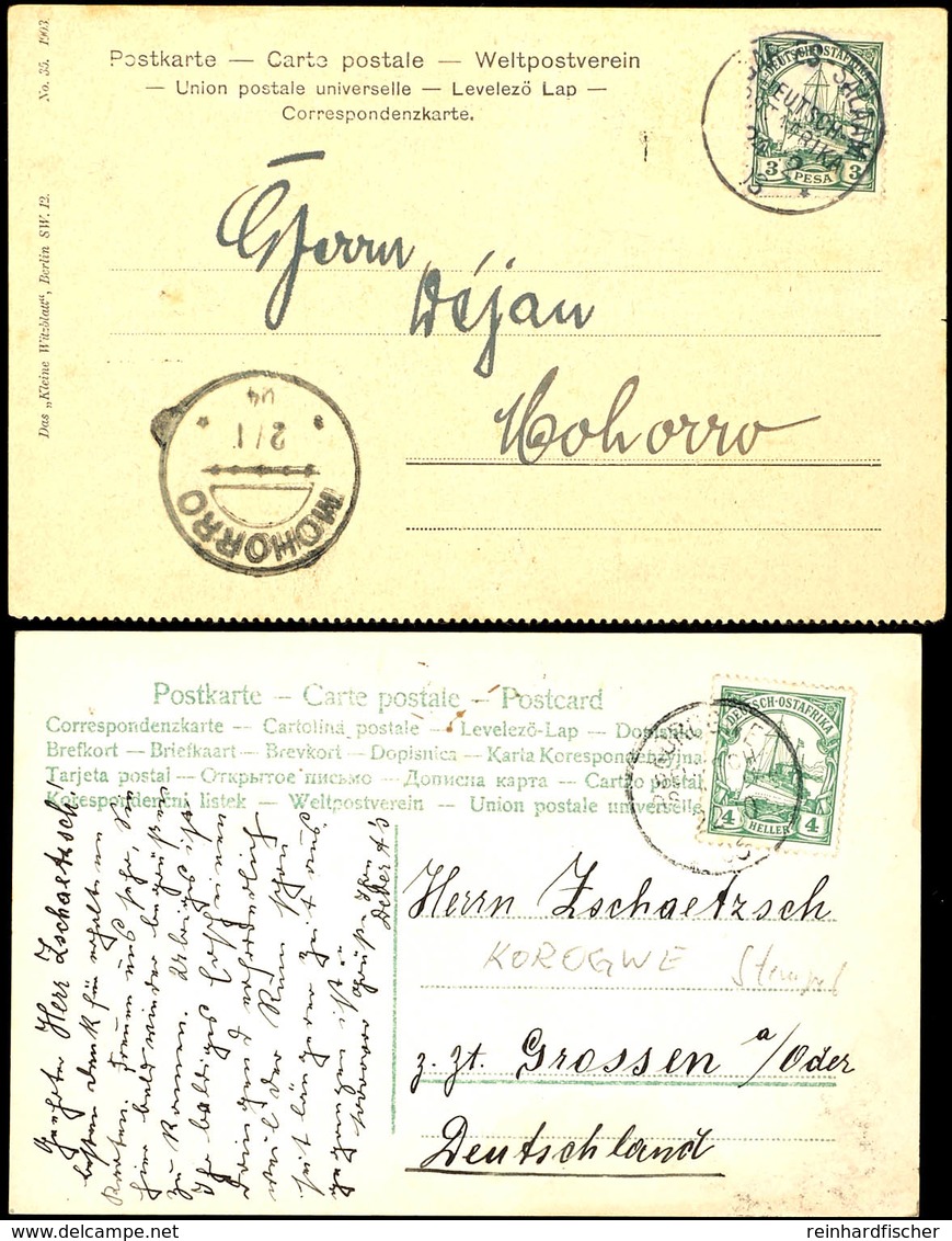 KOROGWE 23 10 06 Und DAR-ES-SALAAM 24/2 03 Auf Grußkarten 4 Heller Bzw. 3 Pesa Nach Grossen/Oder Bzw. Mohorro, Katalog:  - German East Africa