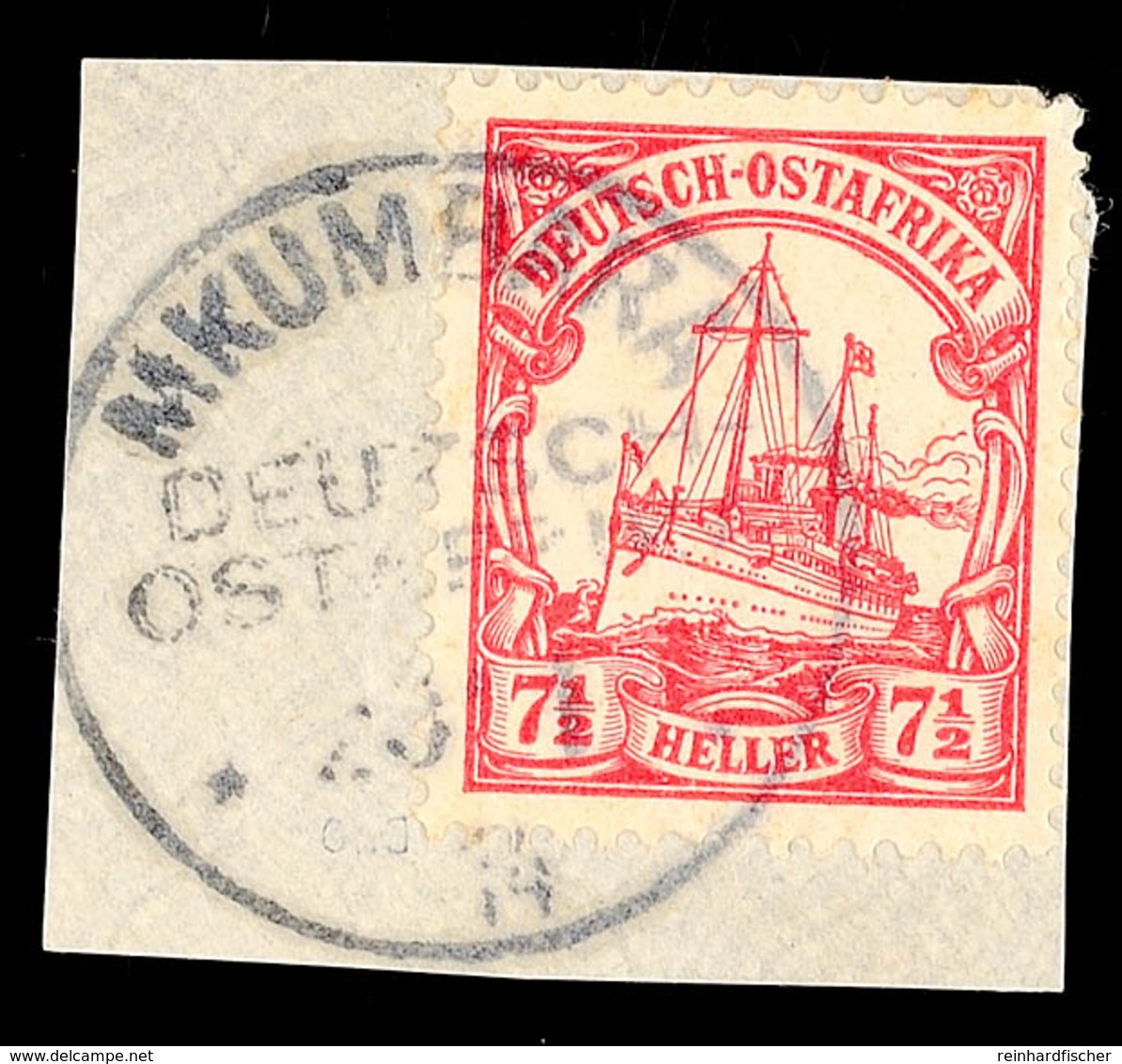 MKUMBARA 20.1 14, Klar Auf Briefstück 7½ Heller Schiffszeichnung, Katalog: 32 BS - German East Africa