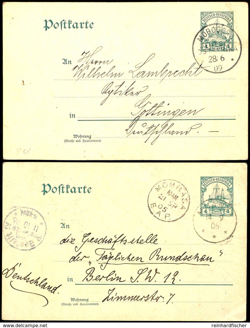 MOROGORO 28/6 09 Und MUANZA 14 9 05; Je Klar Auf GA-Karte 4 Heller Nach Göttingen Bzw. Berlin, Bedarf, Katalog: P18(2) G - Duits-Oost-Afrika