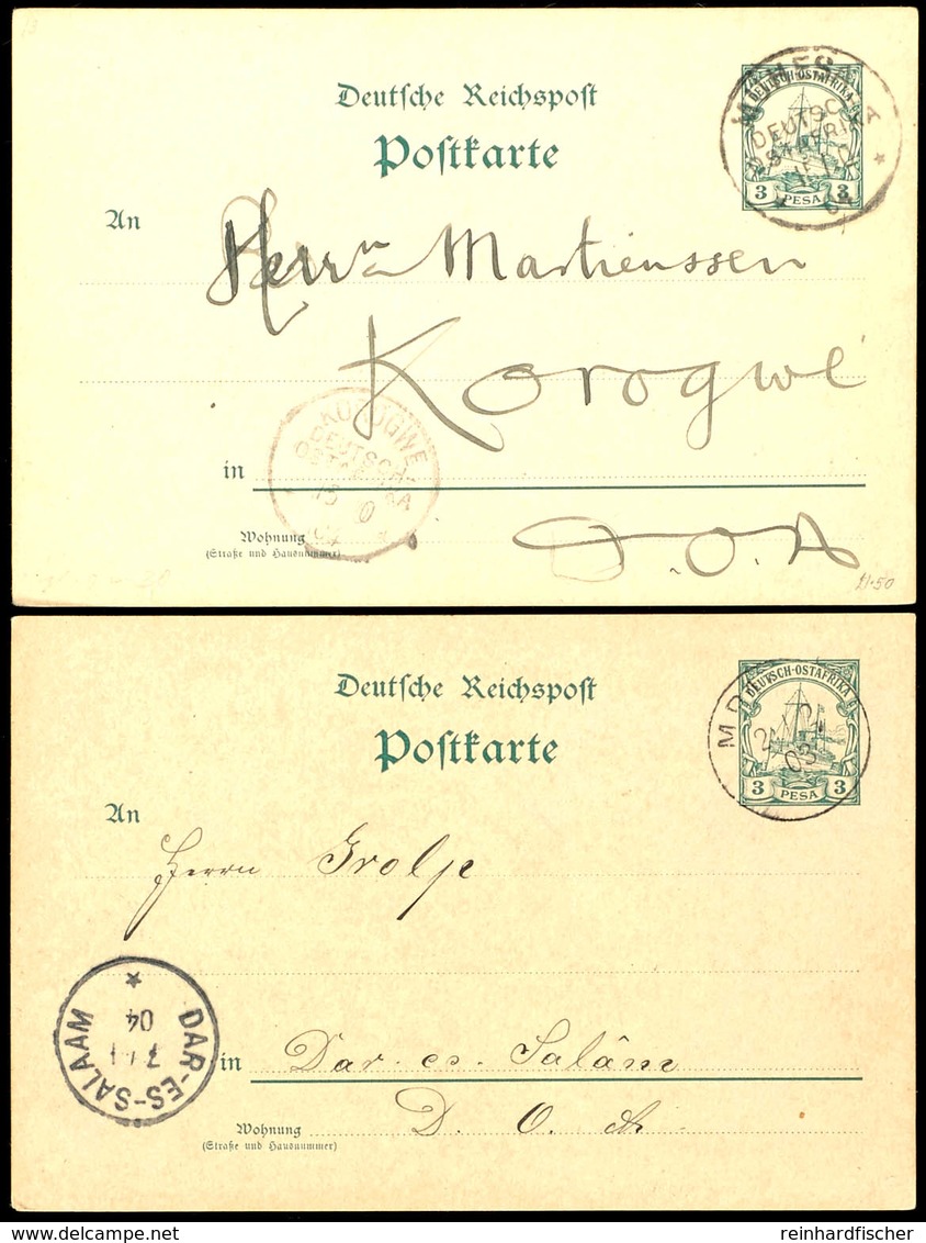 MPAPUA 2?/?2 03 (Ziffer 1 Je Ausgefallen) Und MUHESA 15/10 04 Je Auf GA-Karte 3 Pesa Nach Dar-es-salam Bzw. Korogwe, Kat - German East Africa