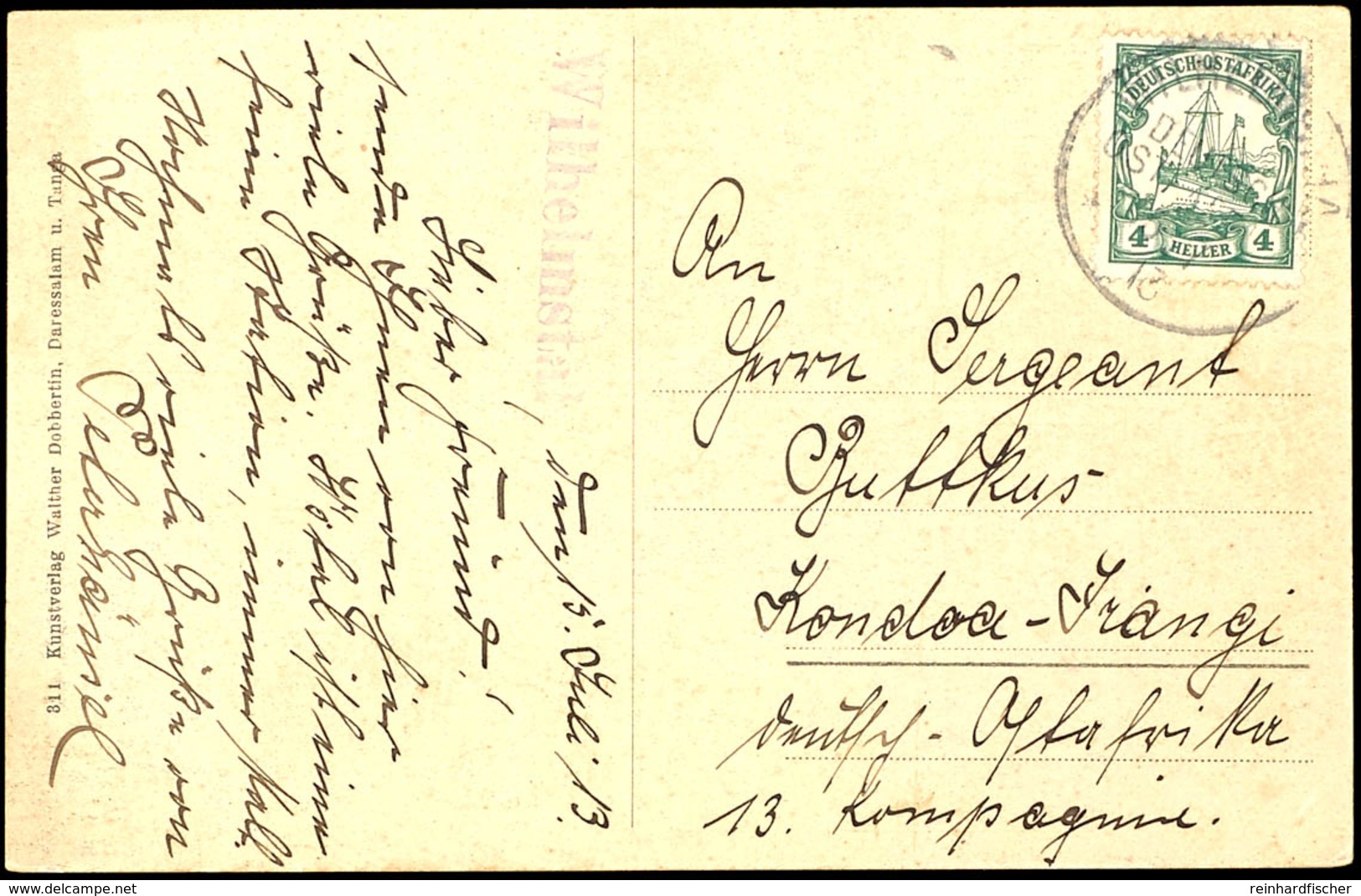 WILHELMSTHAL 15/7 13, Klar Auf Entsprechender Ansichtskarte Mit 4 Heller Schiffszeichnung Nach Kondoa-Irangi, Katalog: 3 - Duits-Oost-Afrika