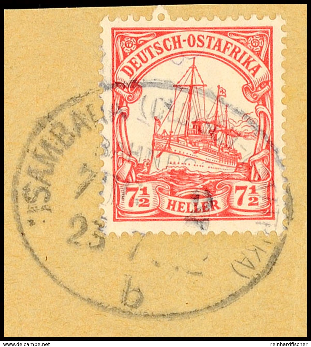 USAMBARA (DEUTSCH-OSTAFRIKA) BAHNPOST ZUG 2 B / 23.7.12, Klar Auf Briefstück 7½ H. Kaiseryacht, Katalog: 32 BS - German East Africa