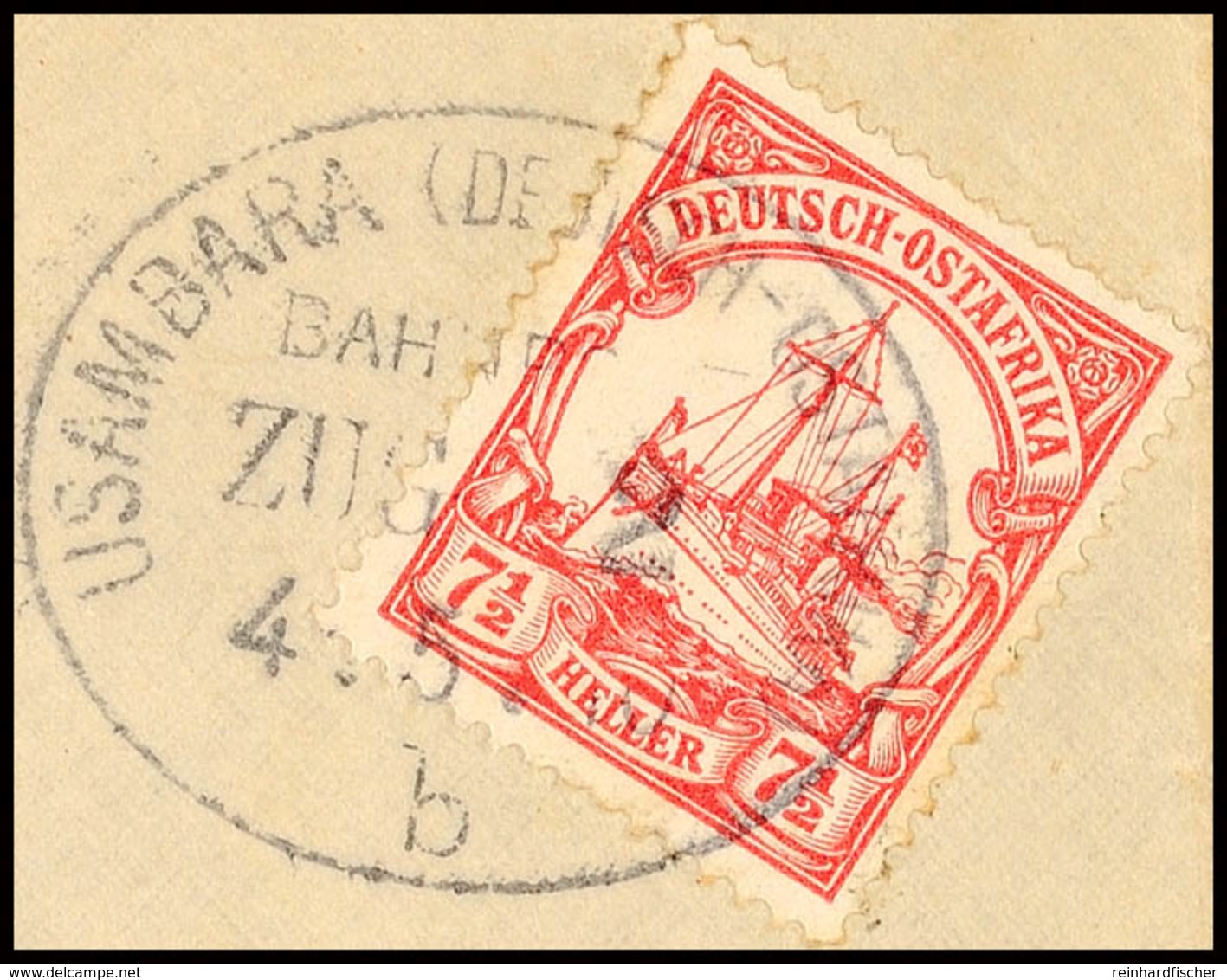 USAMBARA (DEUTSCH-OSTAFRIKA) BAHNPOST ZUG 2 B 4.5.10, Klar Auf Briefstück 7½ H. Schiffszeichnung, Katalog: 32 BS - German East Africa