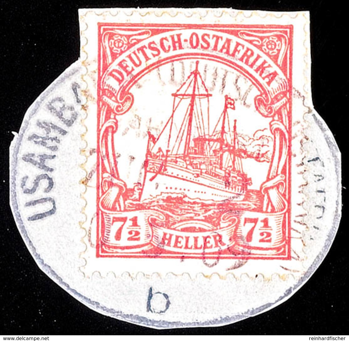 USAMBARA BAHNPOST ZUG 2 B 10 5 09 Auf Briefstück (rund Geschnitten) 7 ½ Heller Schiffszeichnung, Katalog: 32 BS - German East Africa