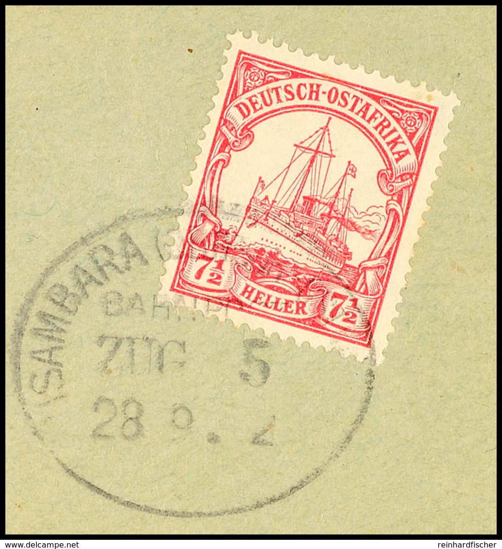 USAMBARA (DEUTSCH-OSTAFRIKA) BAHNPOST ZUG 5 B / 28.9.12, Klar Auf Briefstück 7½ H. Kaiseryacht, Katalog: 32 BS - German East Africa