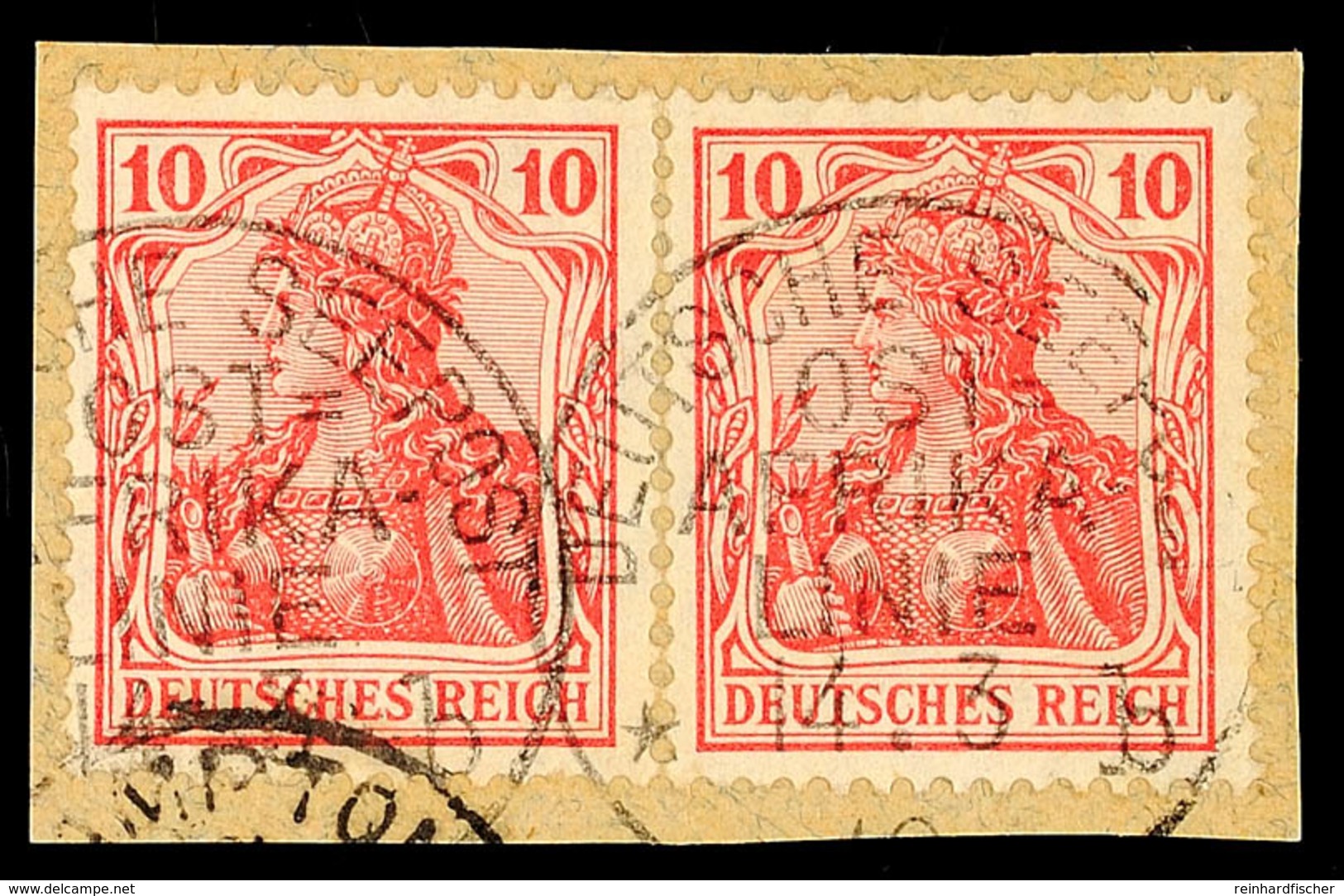 DEUTSCHE SEEPOST OST-AFRIKA-LINIE B 14.3 10, Klar Auf Briefstück Paar 10 Pf. Germania, Katalog: DR86(2) BS - German East Africa