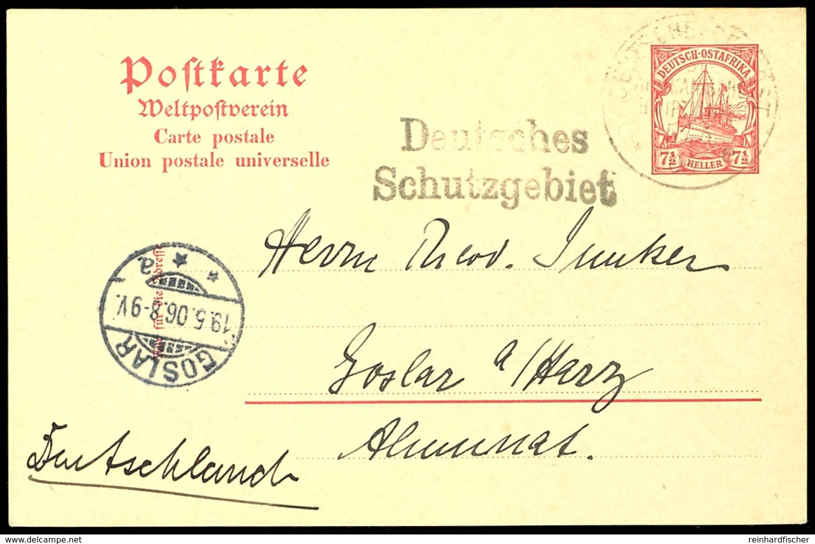 DEUTSCHE SEEPOST OST-AFRIKANISCHE HAUPTLINIE E 5/5 06, Dampfer Kanzler II, Und L2 "Deutsches Schutzgebiet" Auf GA-Karte  - German East Africa