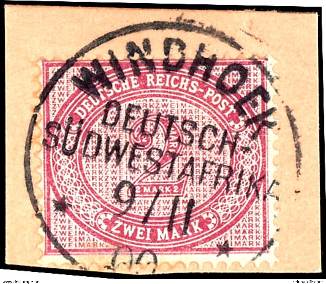 2 Mark Rötlichkarmin, Formularausschnitt, Stempel "WINDHOEK DEUTSCH-SÜDWESTAFRIKA", Steuer 3 X, Michel/Steuer 300,-, Kat - Duits-Zuidwest-Afrika