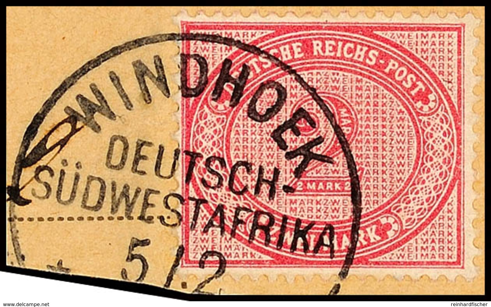 2 Mark Rötlichkarmin, Gestempelt "WINDHOEK DSWA 5/12" (Stempel II, Steuer 2x), Auf Briefstück, Tadellos, Geprüft Bothe B - Duits-Zuidwest-Afrika