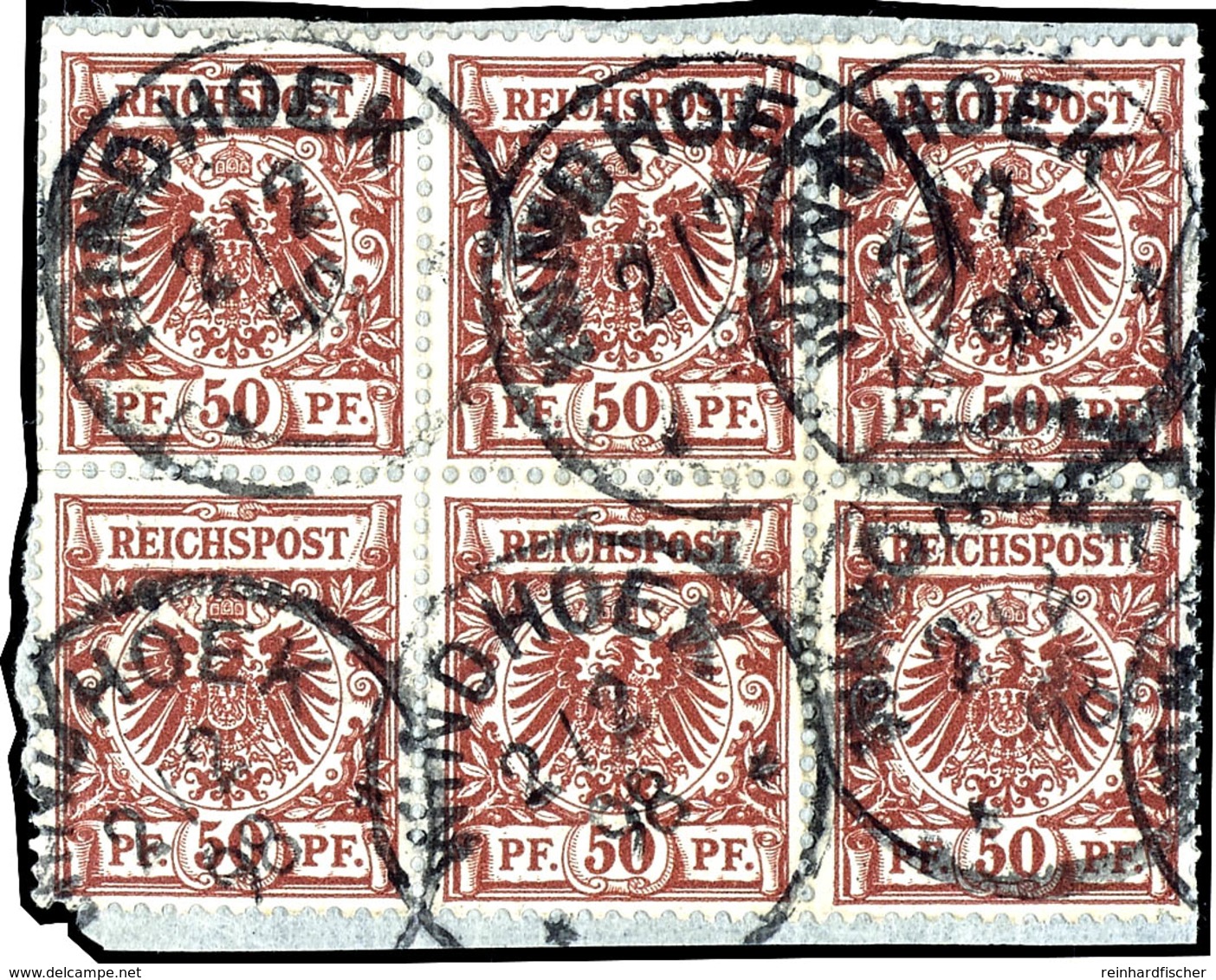 50 Pfennig Braun, 6-er Block Auf Schönem Briefstück Mit Stempel "WINDHOEK", Große Einheiten Selten, Michel 450,-, Katalo - Duits-Zuidwest-Afrika