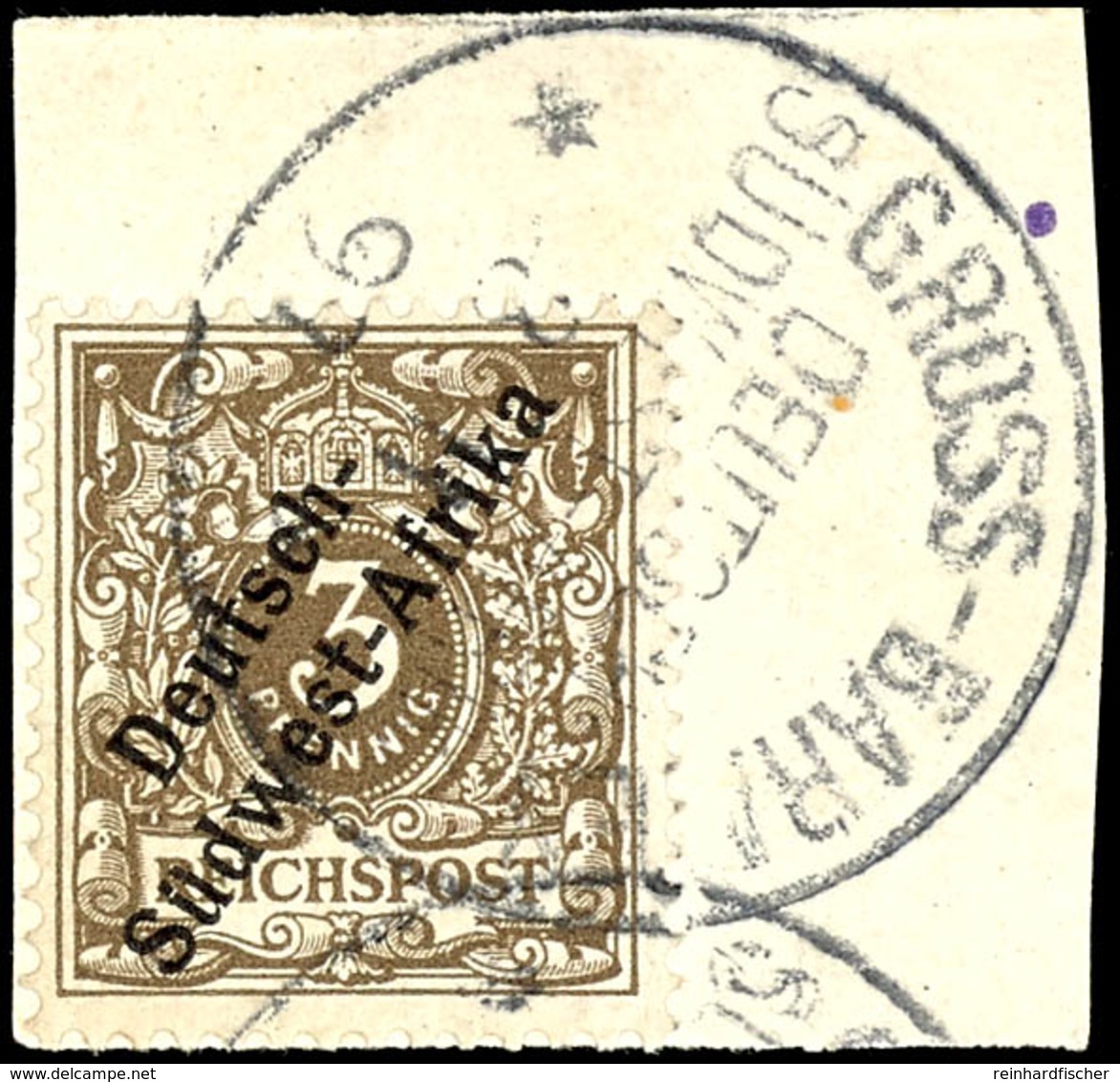 3 Pfennig Krone/Adler, Tadelloses Briefstück Mit Vollem Stempel "GROSS-BARMEN", Katalog: 1a BS - Duits-Zuidwest-Afrika