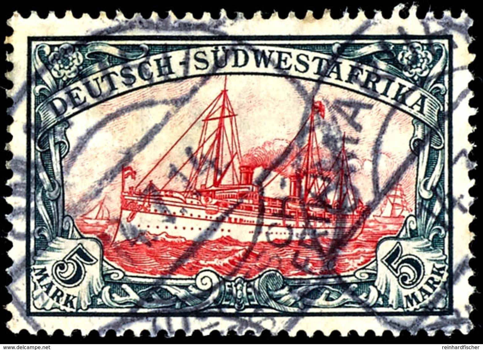 5 Mark Kaiseryacht Mit Wasserzeichen, Karmin Quarzend, Kabinett, Gestempelt "OMARURU", Geprüft Czimmek BPP, Michel 450,- - Duits-Zuidwest-Afrika