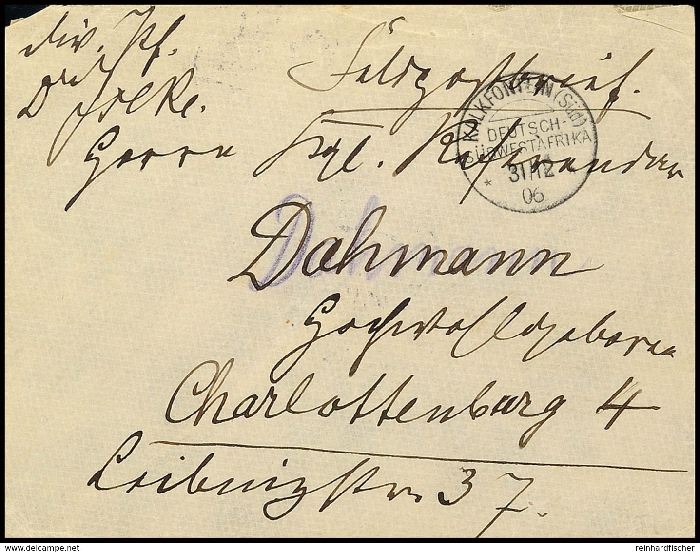 KALKFONTEIN (SÜD) 31/12 06 Klar Auf Feldpostbrief Nach Charlottenburg Mit Ak-Stpl  BF - Deutsch-Südwestafrika