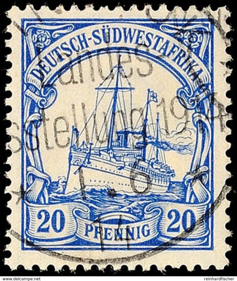 WINDHUK LANDES-AUSSTELLUNG 1.6 14 Klar Auf 20 Pfg Kaiseryacht, Gepr. Jäschke-L BPP, Katalog: 27 O - Deutsch-Südwestafrika