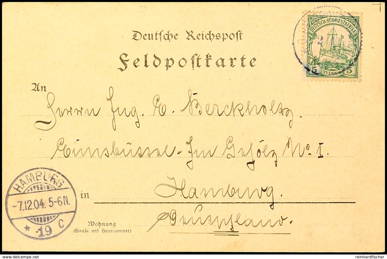 K.D.FELDPOSTSTATION Nr.3 2.11.(04), Etwas Undeutlich Als Entwerter Auf Postkarte Mit 5 Pfg. Kaiseryacht Ohne Wasserzeich - German South West Africa