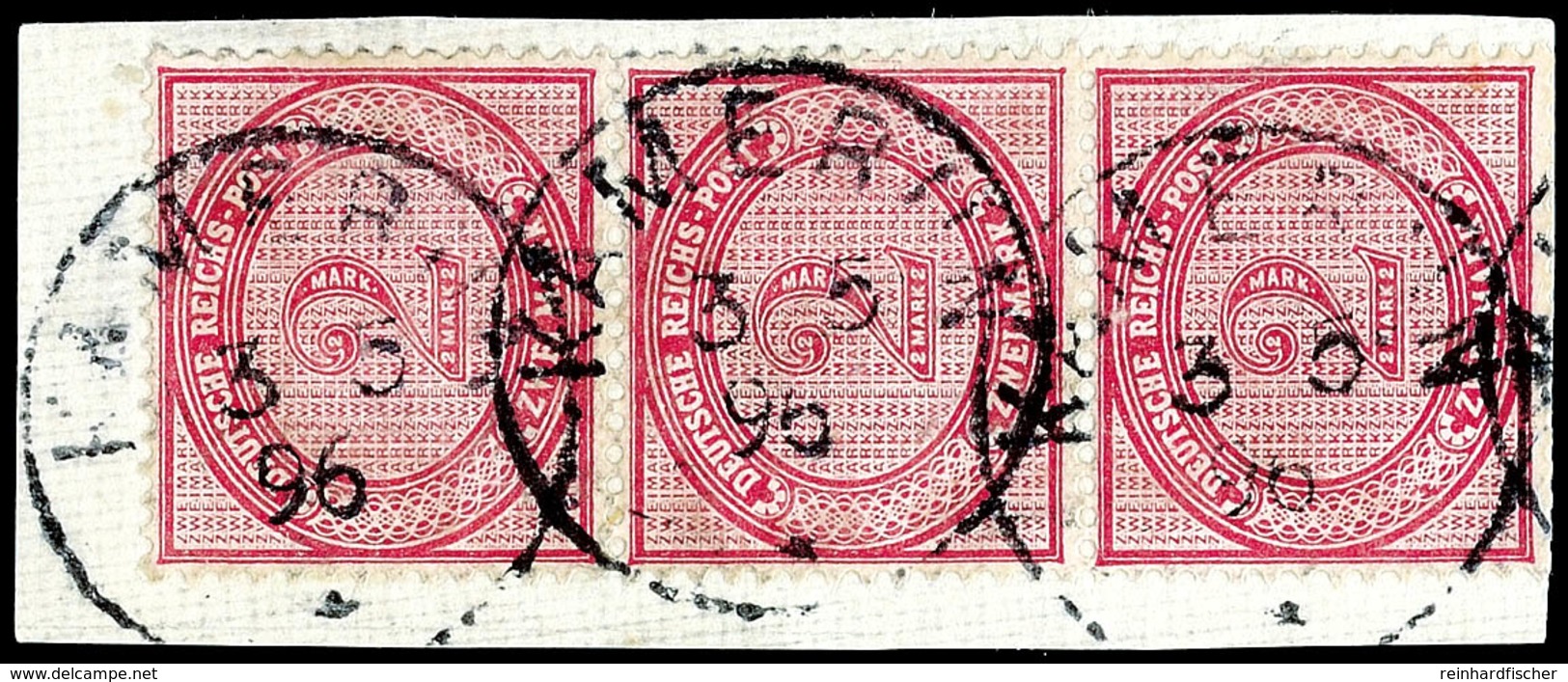 2 M Dunkelrotkarmin, Senkrechter Dreierstreifen Gestempelt "KAMERUN 3/5 96" Auf Briefstück, Geprüft Rohr, Mi. 600.-, Kat - Cameroun