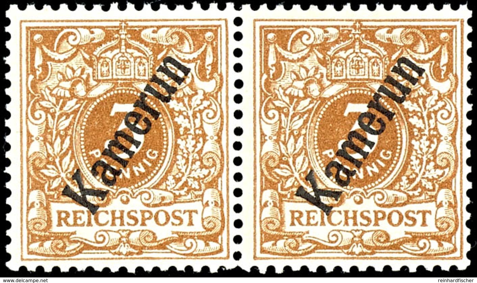 3 Pfennig Hellockerbraun, Postfrisches Doppelstück, Sehr Gute Erhaltung, Michel 70,-, Katalog: 1b(2) ** - Kameroen