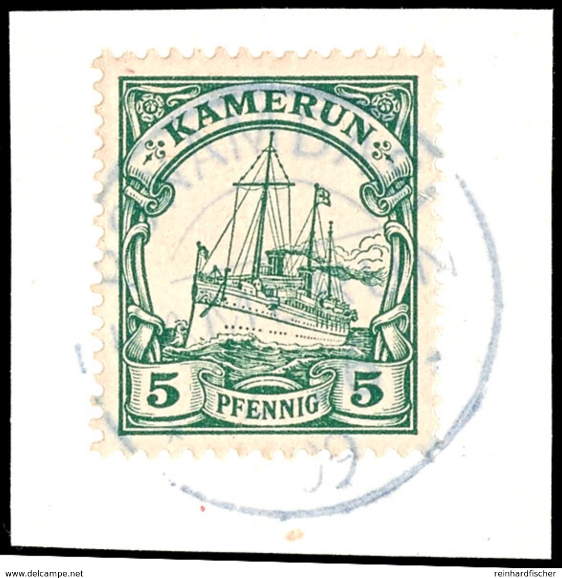 BONAMBASI Blau Auf 5 Pfennig, Tadelloses Briefstück Mit Zentralem Blauen Stempel, Katalog: 8 BS - Kameroen