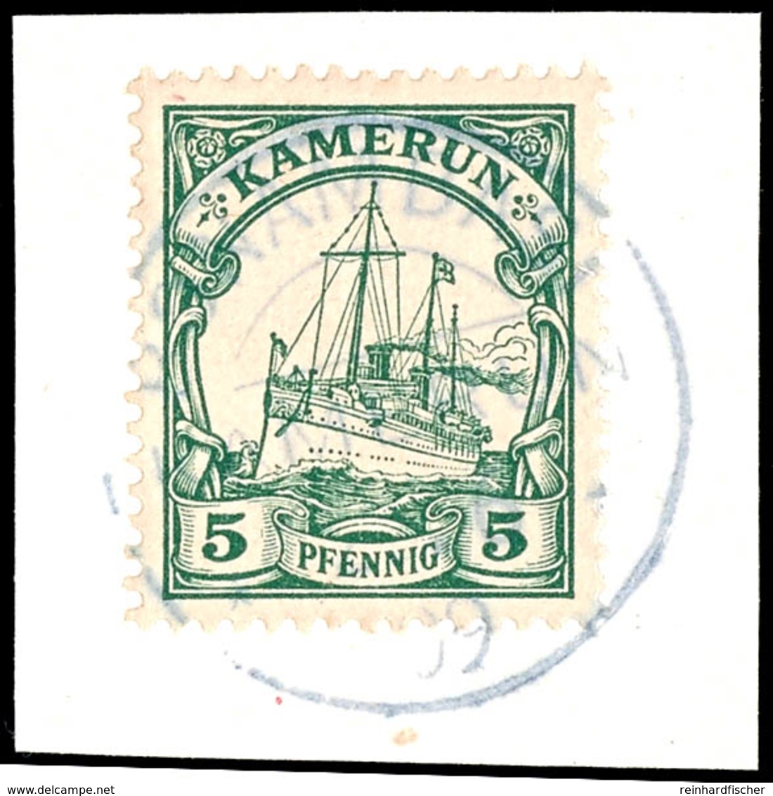 BONAMBASI Blau Auf 5 Pfennig, Tadelloses Briefstück Mit Zentralem Blauen Stempel, Katalog: 8 BS - Cameroun